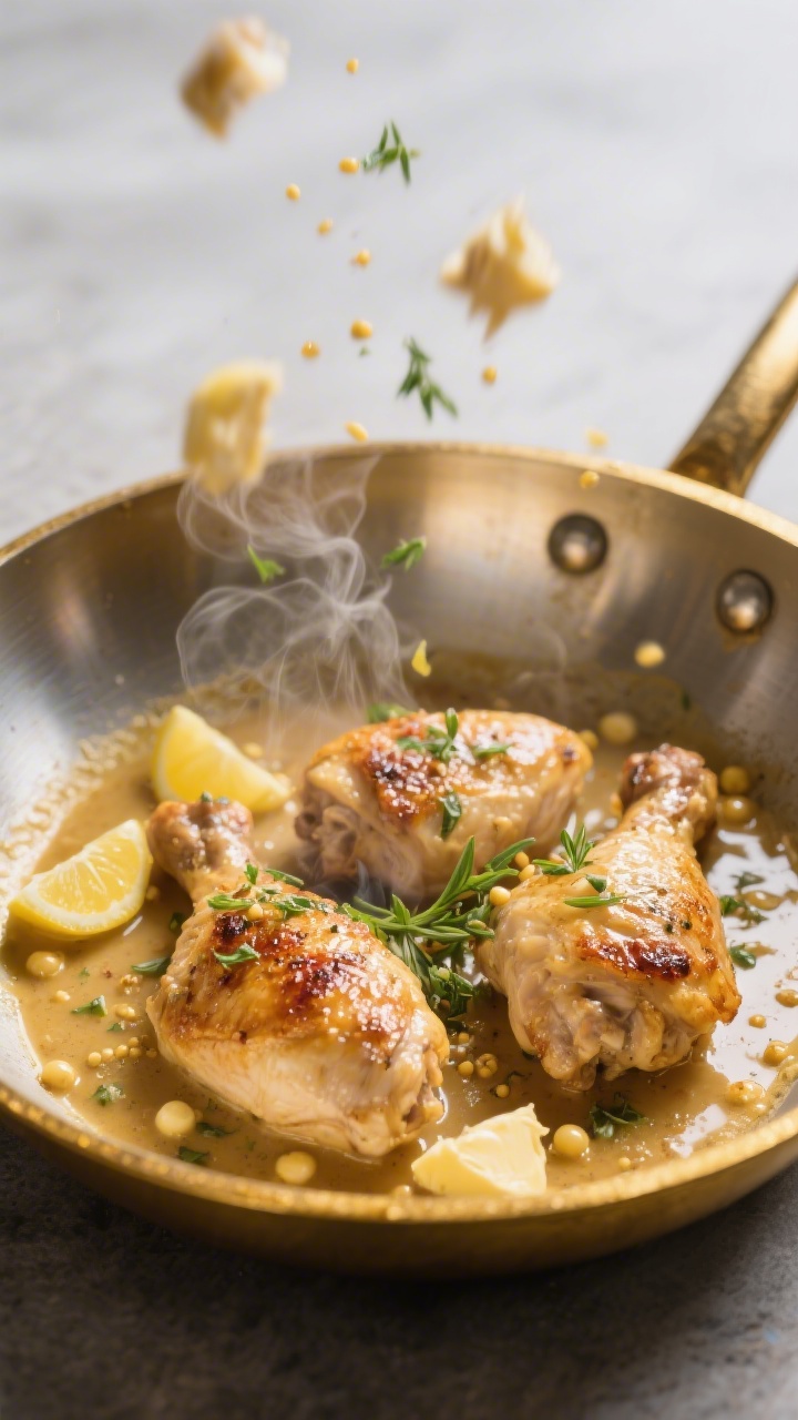 Cooking process: Hähnchenstücke nach dem scharfen Anbraten werden in die leicht sämige, gerade ab