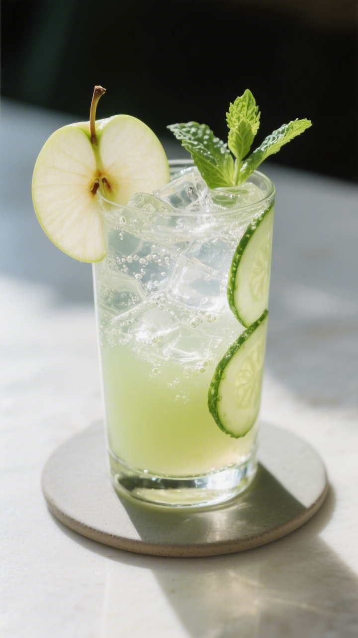 Final dish presentation: Restaurant-quality serving of Gurke-Apfel-Saft as a refreshing spritz varia